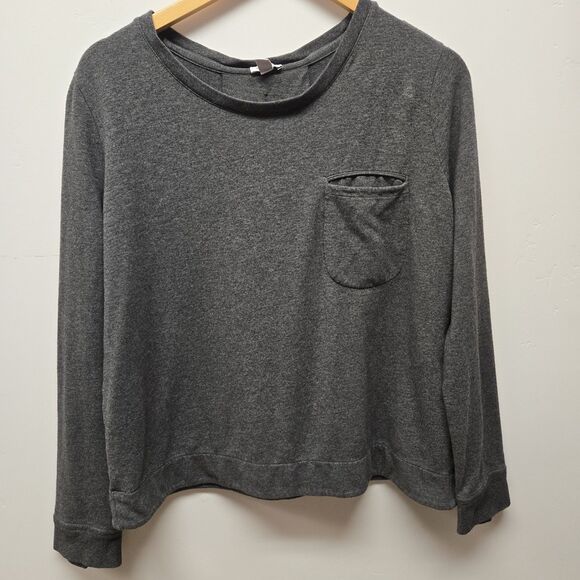 CUYANA Long Sleeve Textured Pleated Back Top Gray Pocket Women’s Size Medium - Picture 1 of 7